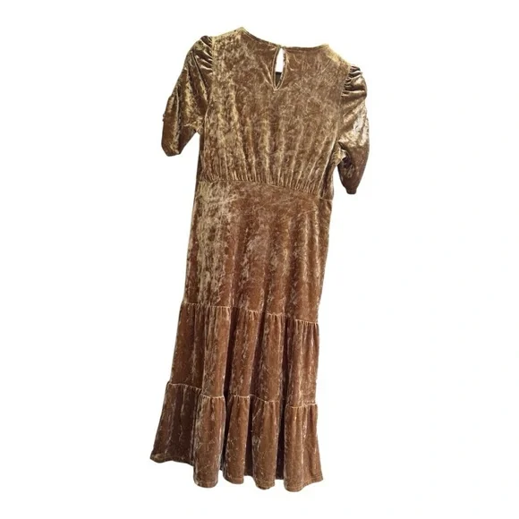 Who What Wear Maxi Dress M Gold Velour Tiered dress - Picture 4 of 6